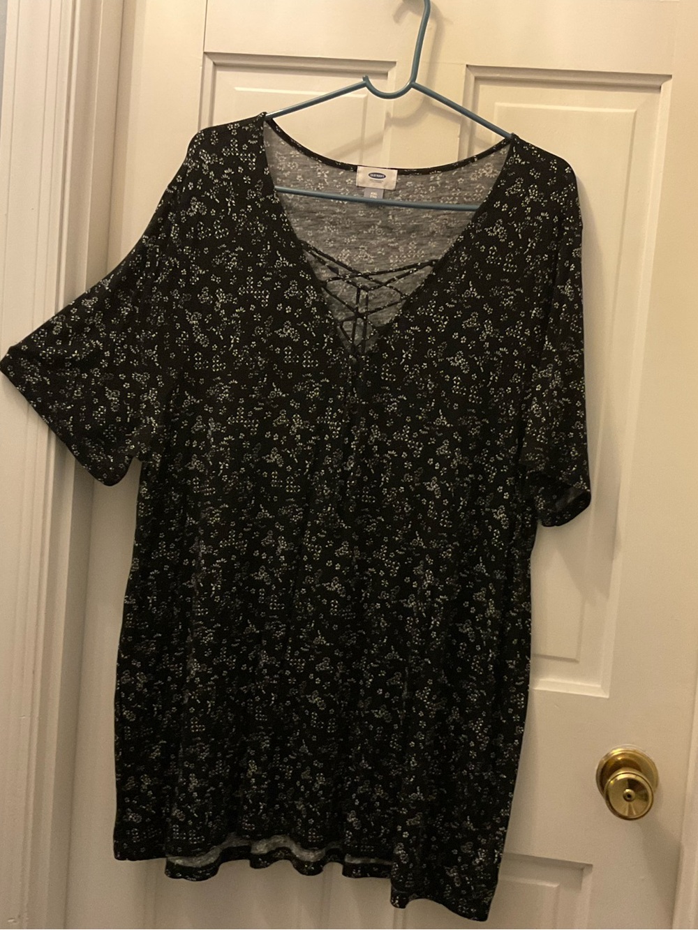 Old Navy Black Floral Lace-Up V-Neck Tunic